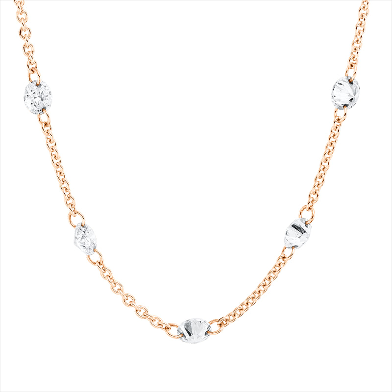 Collier 18 kt RG, mit ZÖ 40,6+ 42+43,2 cm, 5 Brill. 0,48 ct, TW-si