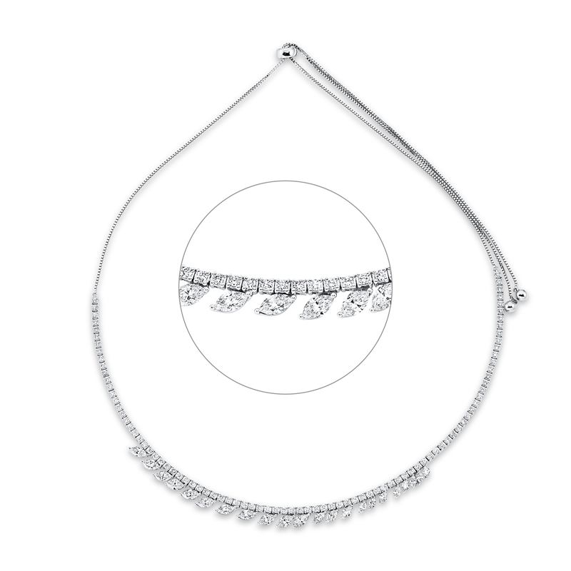 Collier 18 kt WG, 22 Nav. 3,75 ct, TW-vsi, 89 Brill. 1,96 ct, TW-si