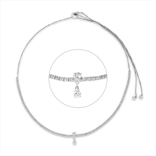 Collier 18 kt WG, 2 Tropfen 0,55 ct, TW-vsi, 86 Brill. 1,87 ct, TW-si