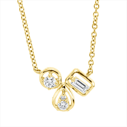 Collier 14 kt GG,2 Brill. 0,10 ct, TW-si, 1 Bag. 0,07 ct, TW-si, 1 Brill. 0,01 ct, TW-si