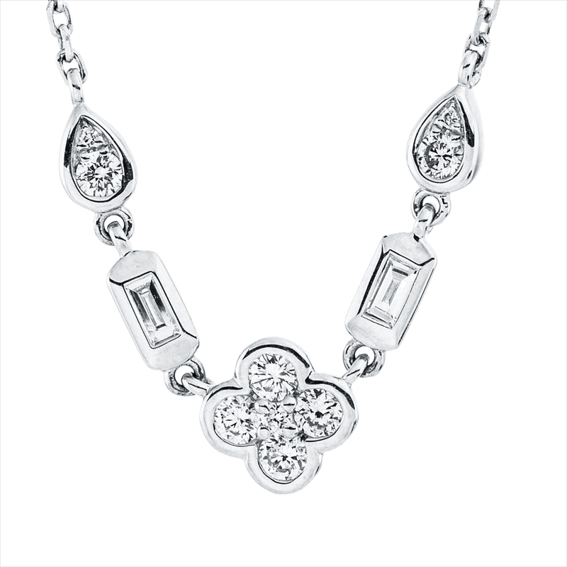 Collier 18 kt WG, 6 Brill. 0,23 ct, TW-si, 2 Bag. 0,08 ct, F-vsi/si, 3 Brill. 0,02 ct, TW-si