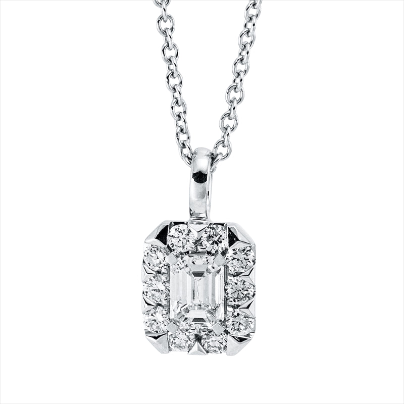 Collier 14 kt WG, mit ZÖ 43,2 cm, 1 Bag. 0,30 ct, TW-si, 10 Brill. 0,22 ct, TW-si