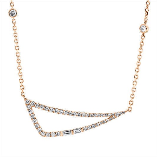 Collier 18 kt RG,27 Brill. 0,31 ct, 16 Brill. 0,07 ct, TW-si, 2 Bag. 0,10 ct, F-vsi, 4 Brill. 0,17 ct, TW-si