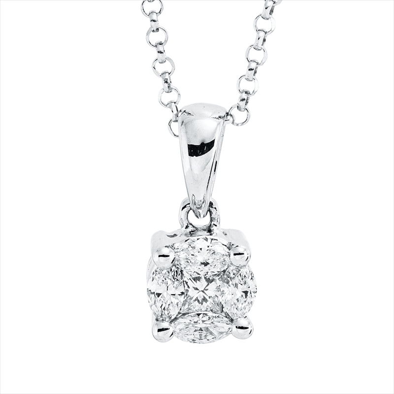 Collier 18 kt WG, mit ZÖ 38 cm, 40.5 cm, 1 Princ. 0,04 ct, TW-si, 4 Nav. 0,13 ct, TW-si