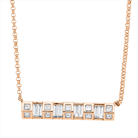 Collier 18 kt RG, mit ZÖ 40 cm + 43 cm, 8 Bag. 0,21 ct, F-vsi/si, 10 Princ. 0,22 ct, F-vsi/si