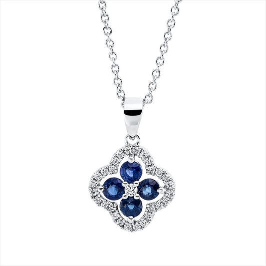 Collier 18 kt WG, mit ZÖ 40 cm, 29 Brill. 0,15 ct, TW-si, 4 Saphire 0,56 ct blau