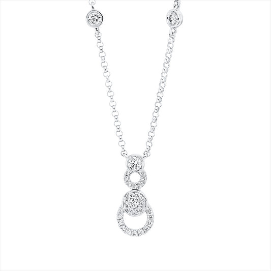 Collier 18 kt WG, mit ZÖ 40 cm + 43 cm, 1 Brill. 0,02 ct, TW-si, 5 Brill. 0,17 ct, TW-si, 26 Brill. 0,08 ct, TW-si