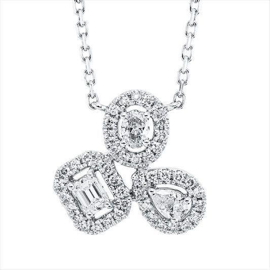 Collier 18 kt WG, mit ZÖ 40,43 cm, 1 Sm.schliff 0,13 ct, 1Oval 0,09 ct,1 Tropfen 0,08 ct, F-vsi/si, 44 Brill. 0,23 ct, TW-si