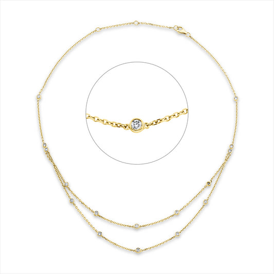 Collier 18 kt GG, mit ZÖ 36, 38 cm, 2 Brill. 0,07 ct, TW-si, 2 Brill. 0,10 ct, TW-si, 12 Brill. 0,54 ct, TW-si