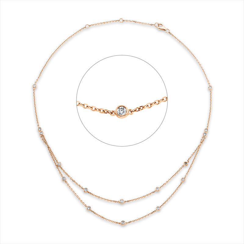 Collier 18 kt RG, mit ZÖ 35,5 cm, 38 cm, 12 Brill. 0,48 ct, 2 Brill. 0,12 ct, 2 Brill. 0,07 ct, TW-si