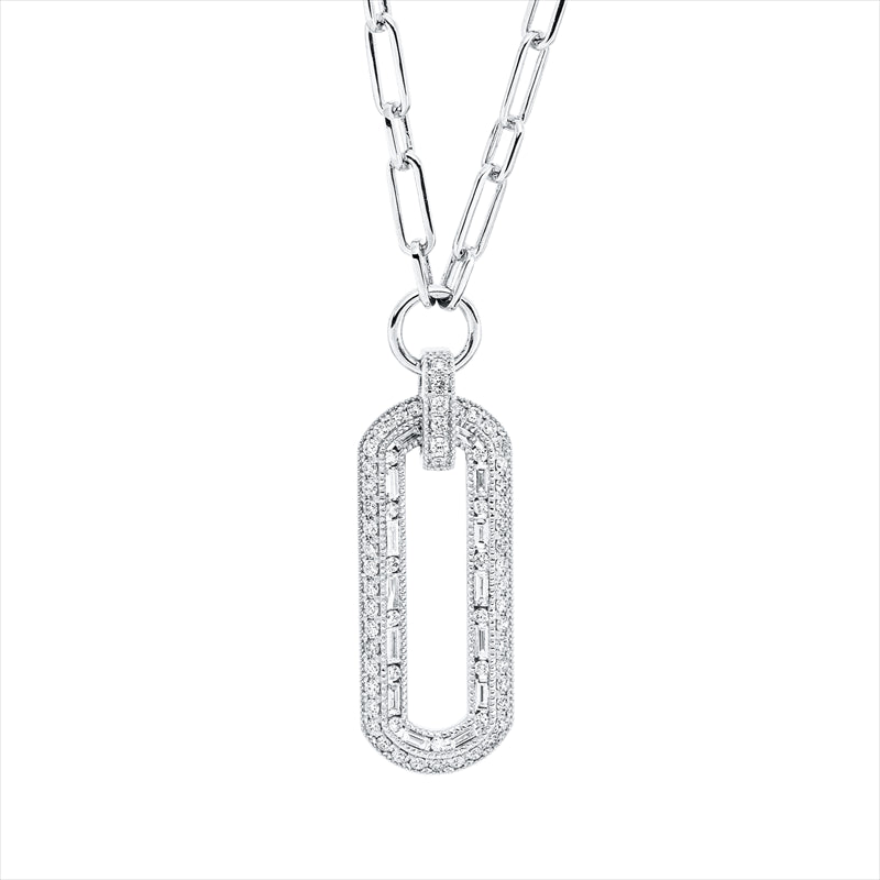 Collier 18 kt WG, 14 Bag. 0,38 ct, F-vsi/si, 63 Brill. 0,78 ct, TW-si