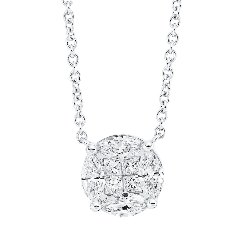 Collier 18 kt WG, mit ZÖ 40 cm, 43 cm, 4 Nav. 0,40 ct, F-vsi/si, 4 Brill. 0,11 ct, F-vsi/si