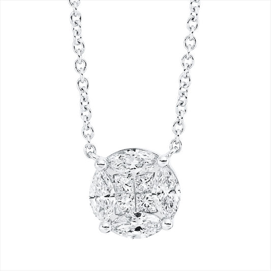 Collier 18 kt WG, mit ZÖ 40 cm, 43 cm, 4 Nav. 0,40 ct, F-vsi/si, 4 Brill. 0,11 ct, F-vsi/si