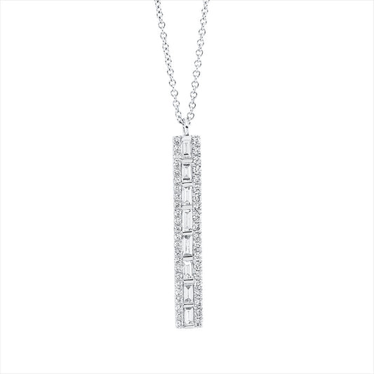 Collier 18 kt WG, mit ZÖ 40 cm + 43 cm, 8 Bag. 0,19 ct, F-vsi, 44 Brill. 0,17 ct, F-vsi/si