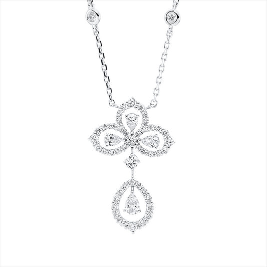 Collier 18 kt WG, mit ZÖ 40 cm, 43 cm, 10 Brill. 0,35 ct, 39 Brill. 0,52 ct, si, 4 Tropfen 0,40 ct, F-vsi/si