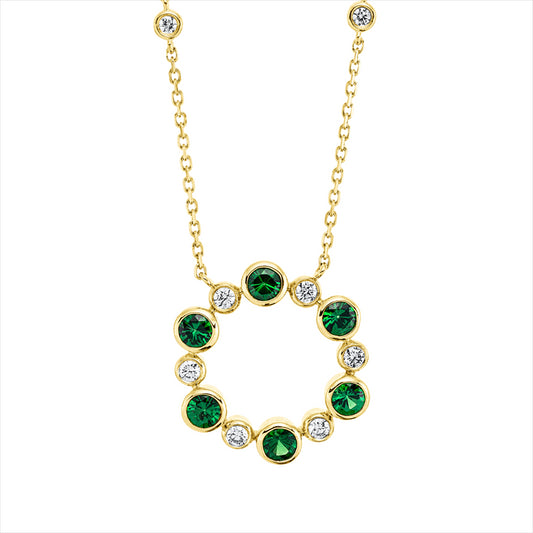 Collier 18 kt GG, mit ZÖ 40 cm, 43 cm, 6 Brill. 0,27 ct,4 Brill. 0,10 ct, F-vsi/si, 6 Smaragde 0,97 ct