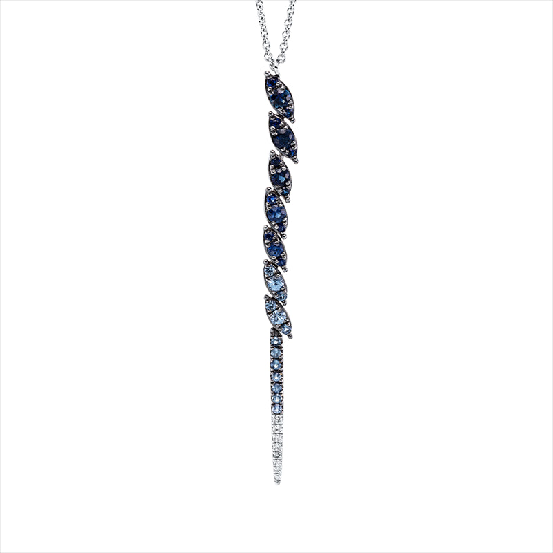 Collier 14 kt WG, Fassung teils schwarz rhodinie, 8 Brill. 0,04 ct, TW-si, 28 Saphire 0,68 ct blau