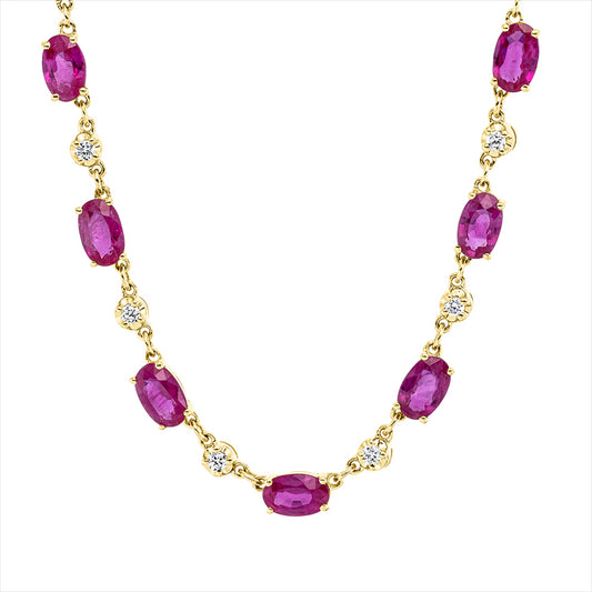 Collier 18 kt GG, mit ZÖ 40 cm + 43 cm, 12 Brill. 0,32 ct, TW-si, 11 Saphire 3,58 ct pink