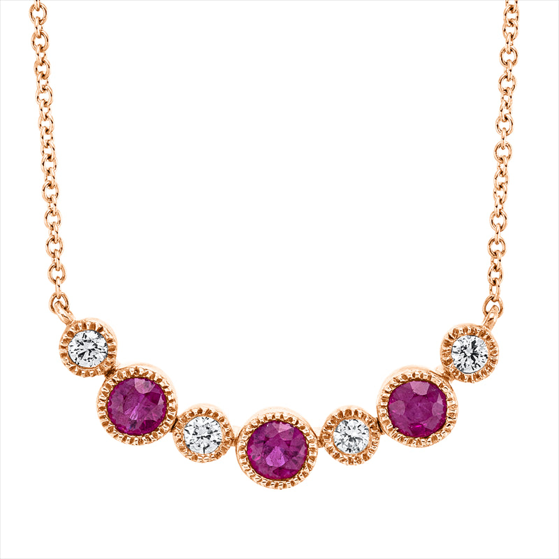 Collier 14 kt RG, mit ZÖ 40 cm + 43 cm, 4 Brill. 0,10 ct, TW-pi, 3 Saphire 0,40 ct pink