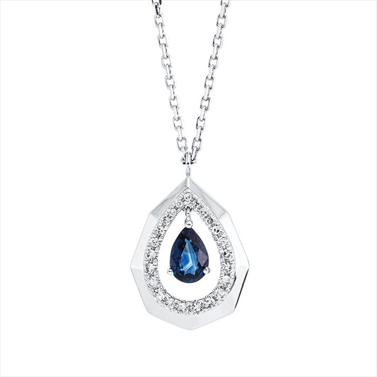 Collier 14 kt WG, mit ZÖ 40 cm, 43 cm, 16 Dia. 0,12 ct, TW-pi, 7 Dia. 0,03 ct, TW-pi, 1 Saphir 0,48 ct blau