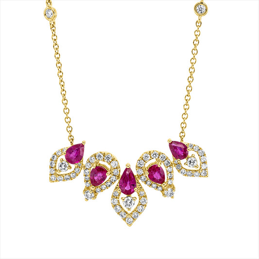 Collier 18 kt GG, mit ZÖ 40 cm, 43 cm, 22 Brill. 0,37 ct, 44 Brill. 0,22 ct, TW-si, 5 Saphire 0,82 ct pink