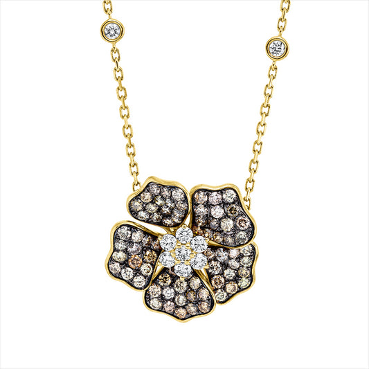 Collier 18 kt GG, Fassung teils schwarz rhodinie, 71 Brill. 1,20 ct, braun-si, 11 Brill. 0,48 ct, TW-si