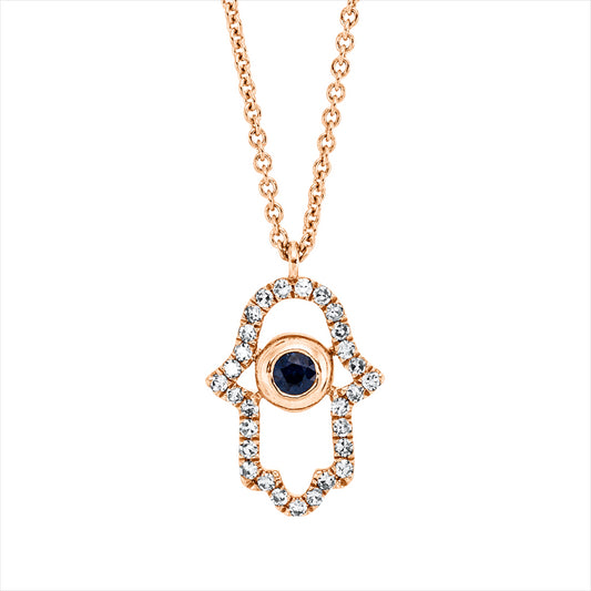 Collier 14 kt RG, mit ZÖ 40 cm + 43 cm, 29 Dia. 0,15 ct, TW-pi, 1 Saphir 0,08 ct blau