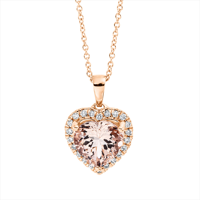 Collier 18 kt RG, mit ZÖ 42 cm, 24 Brill. 0,10 ct, TW-si, 1 Morganit 1,25 ct rosa