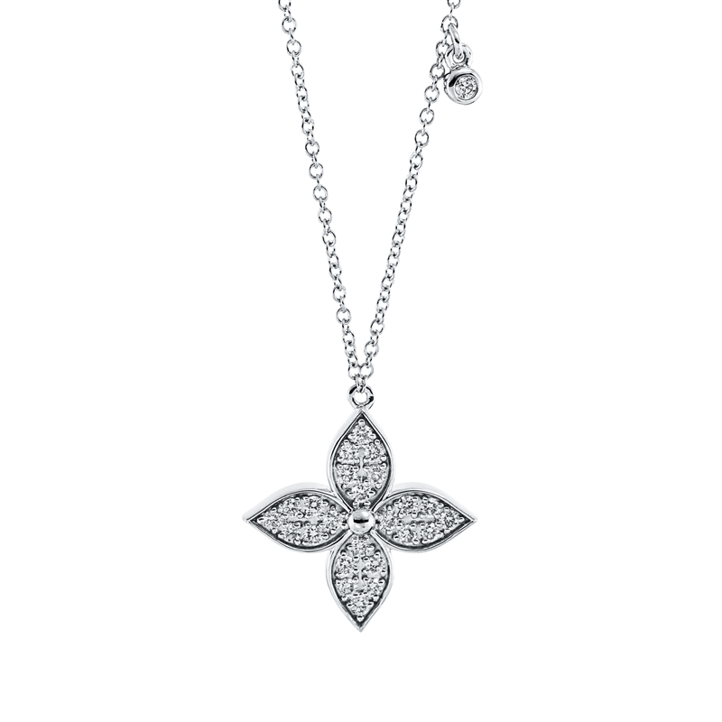 Collier 18 kt WG, mit ZÖ 42 cm, 1 Brill. 0,02 ct, TW-si, 24 Brill. 0,23 ct, TW-si