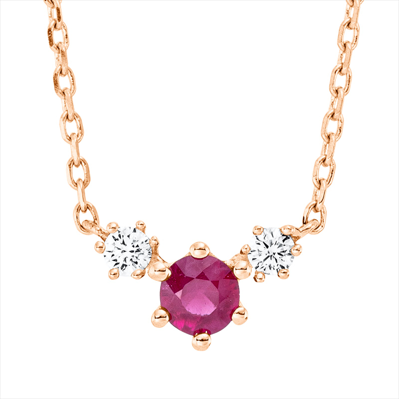 Collier 18 kt RG, mit ZÖ 40 cm + 42 cm, 2 Brill. 0,05 ct, TW-si, 1 Rubin 0,14 ct rot