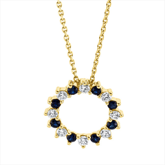 Collier 18 kt GG, mit ZÖ 40 cm + 42 cm, 8 Brill. 0,15 ct, TW-si, 8 Saphire 0,17 ct blau