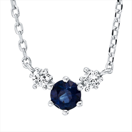 Collier 18 kt WG, mit ZÖ 40 cm + 42 cm, 2 Brill. 0,05 ct, TW-si, 1 Saphir 0,14 ct blau