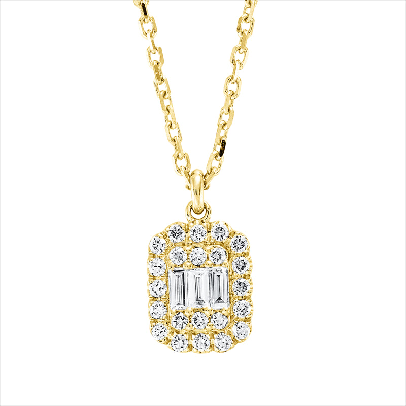 Collier 18 kt GG, mit ZÖ 40 cm + 43 cm, 6 Brill. 0,04 ct, TW-si, 3 Bag. 0,10 ct, TW-si, 16 Brill. 0,14 ct, TW-si