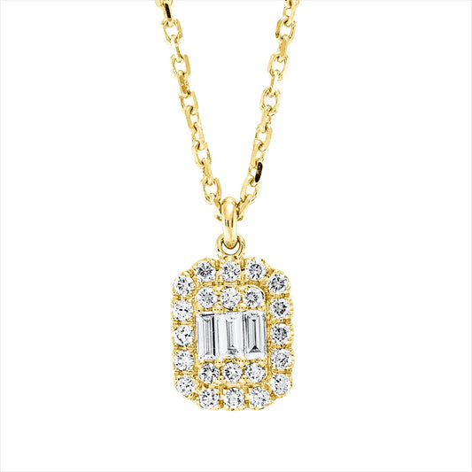 Collier 18 kt GG, mit ZÖ 40 cm + 43 cm, 6 Brill. 0,04 ct, TW-si, 3 Bag. 0,10 ct, TW-si, 16 Brill. 0,14 ct, TW-si