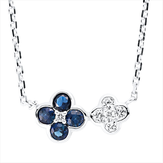 Collier 18 kt WG, mit ZÖ , 4 Brill. 0,11 ct, TW-si, 2 Brill. 0,02 ct, TW-si, 4 Saphire 0,31 ct blau