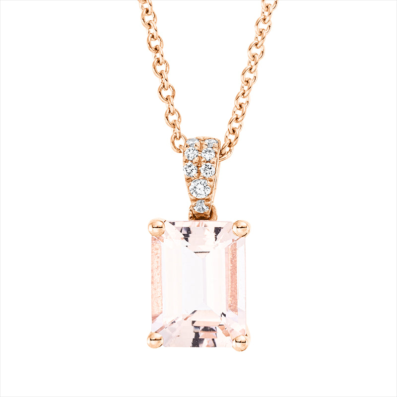 Collier 18 kt RG, mit ZÖ 42 cm, 4 Brill. 0,02 ct, TW-si, 4 Brill. 0,01 ct, TW-si, 1 Morganit 1,38 ct rosa