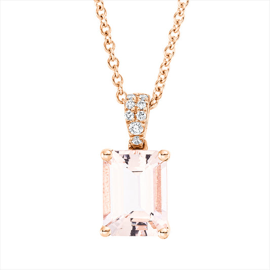 Collier 18 kt RG, mit ZÖ 42 cm, 4 Brill. 0,02 ct, TW-si, 4 Brill. 0,01 ct, TW-si, 1 Morganit 1,38 ct rosa