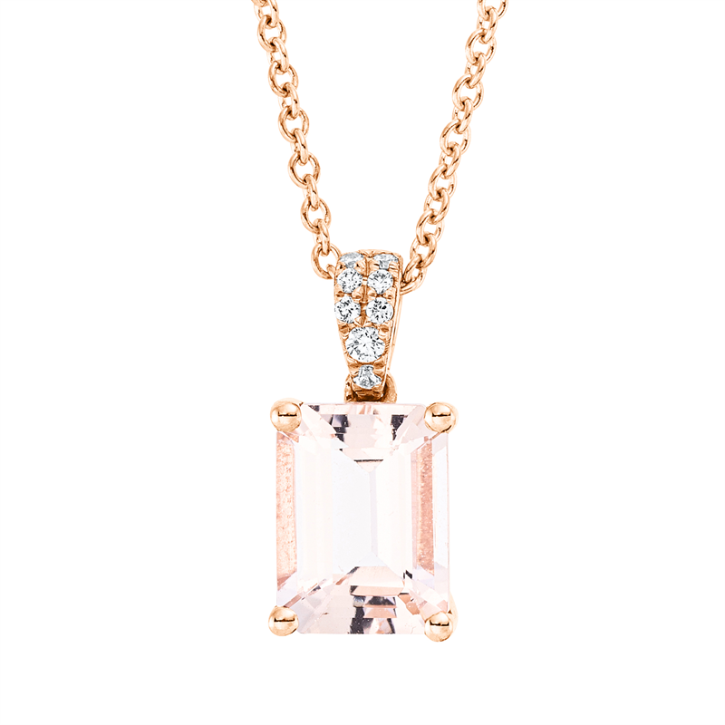 Collier 18 kt RG, mit ZÖ 42 cm, 8 Brill. 0,04 ct, TW-si, 1 Morganit 1,33 ct rosa
