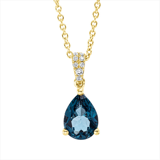 Collier 18 kt GG, mit ZÖ 42 cm, 6 Brill. 0,03 ct, TW-si, 2 Brill. 0,01 ct, TW-si, 1 Topas 1,38 ct Lond. blue