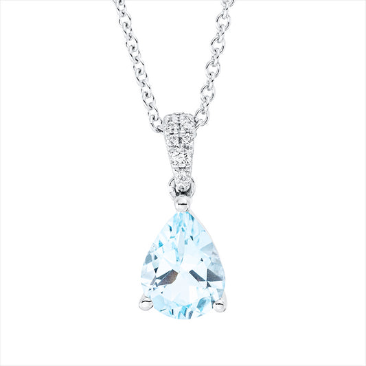 Collier 18 kt WG, mit ZÖ 42 cm, 6 Brill. 0,03 ct, TW-si, 2 Brill. 0,01 ct, TW-si, 1 Topas 1,23 ct sky blue