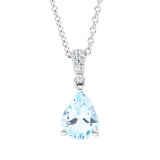 Collier 18 kt WG, mit ZÖ 42 cm, 8 Brill. 0,03 ct, TW-si, 1 Topas 1,16 ct sky blue