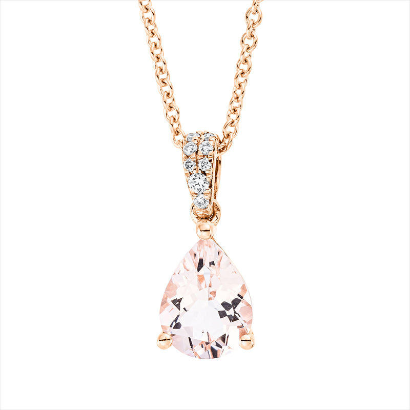 Collier 18 kt RG, mit ZÖ 42 cm, 6 Brill. 0,03 ct, TW-si, 2 Brill. 0,01 ct, TW-si, 1 Morganit 0,91 ct rosa