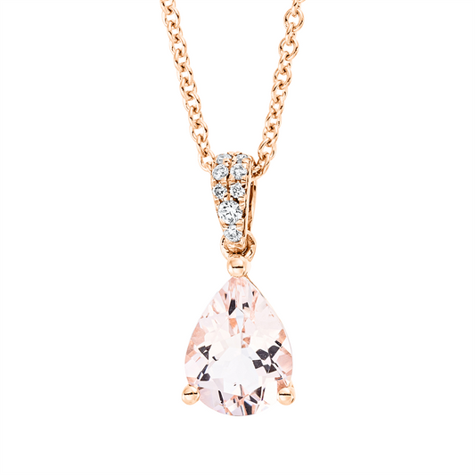 Collier 18 kt RG, mit ZÖ 42 cm, 8 Brill. 0,04 ct, TW-si, 1 Morganit 1,00 ct rosa