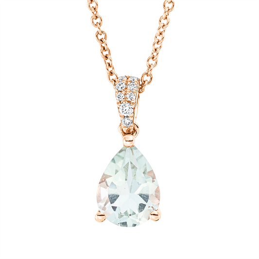 Collier 18 kt RG, mit ZÖ 42 cm, 8 Brill. 0,03 ct, TW-si, 1 Amethyst 1,01 ct grün