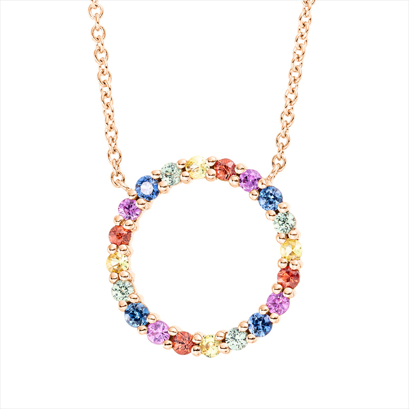 Collier 18 kt RG, mit ZÖ 42 cm, 20 Farbsteine 0,58 ct multicolor