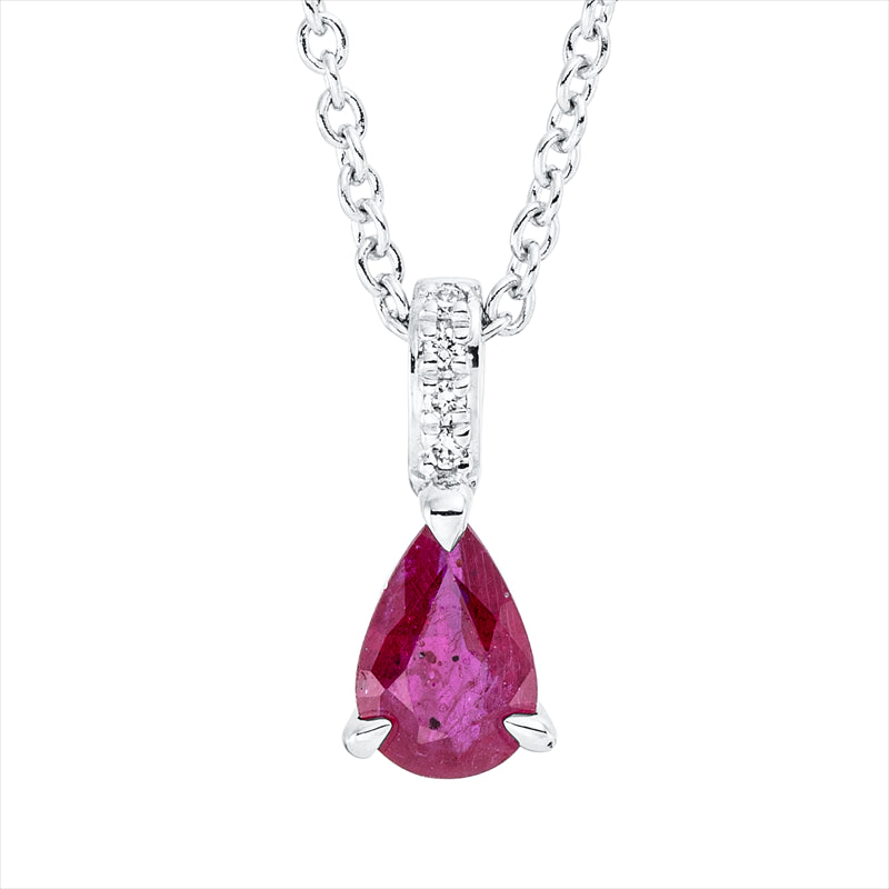 Collier 18 kt WG, mit ZÖ 42 cm, 4 Brill. 0,01 ct, TW-si, 1 Rubin 0,37 ct rot