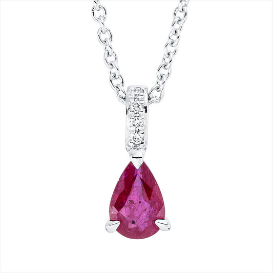 Collier 18 kt WG, mit ZÖ 42 cm, 4 Brill. 0,01 ct, TW-si, 1 Rubin 0,37 ct rot