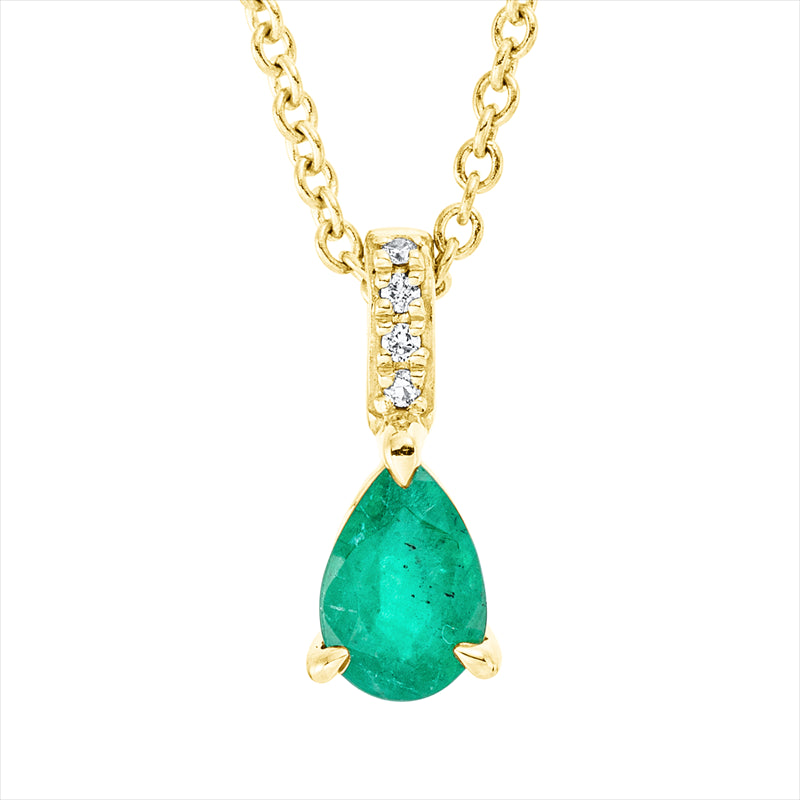 Collier 18 kt GG, mit ZÖ 42 cm, 4 Brill. 0,01 ct, TW-si, 1 Smaragd 0,43 ct grün