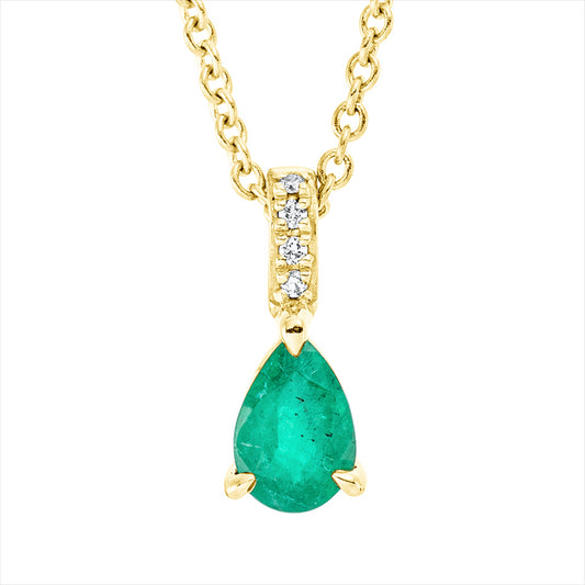 Collier 18 kt GG, mit ZÖ 42 cm, 4 Brill. 0,01 ct, TW-si, 1 Smaragd 0,43 ct grün