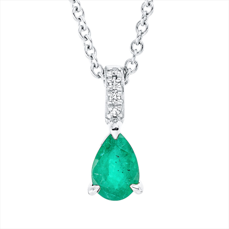 Collier 18 kt WG, mit ZÖ 42 cm, 4 Brill. 0,01 ct, TW-si, 1 Smaragd 0,37 ct grün